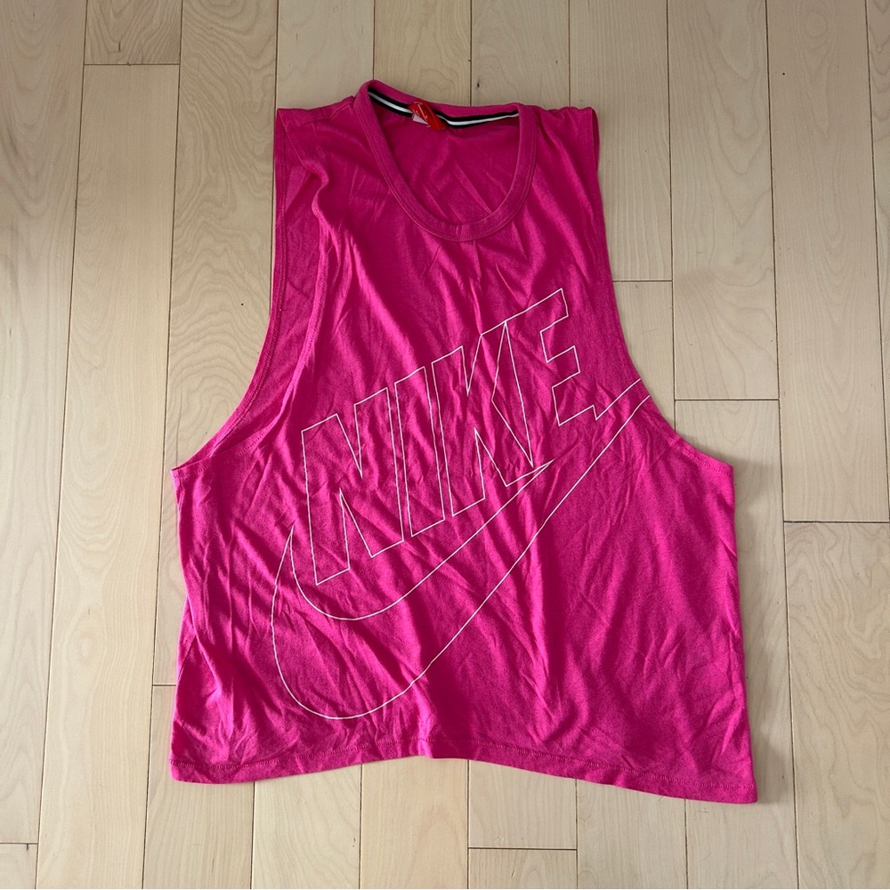 Nike Logo Pink Cut Off Tank Top - Picture 1 of 4